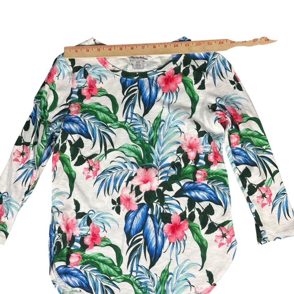 Tommy Bahama Ashby Isles Top Women S‎ White Tropical Hibiscus 3/4 Sleeve Cotton - Picture 7 of 8